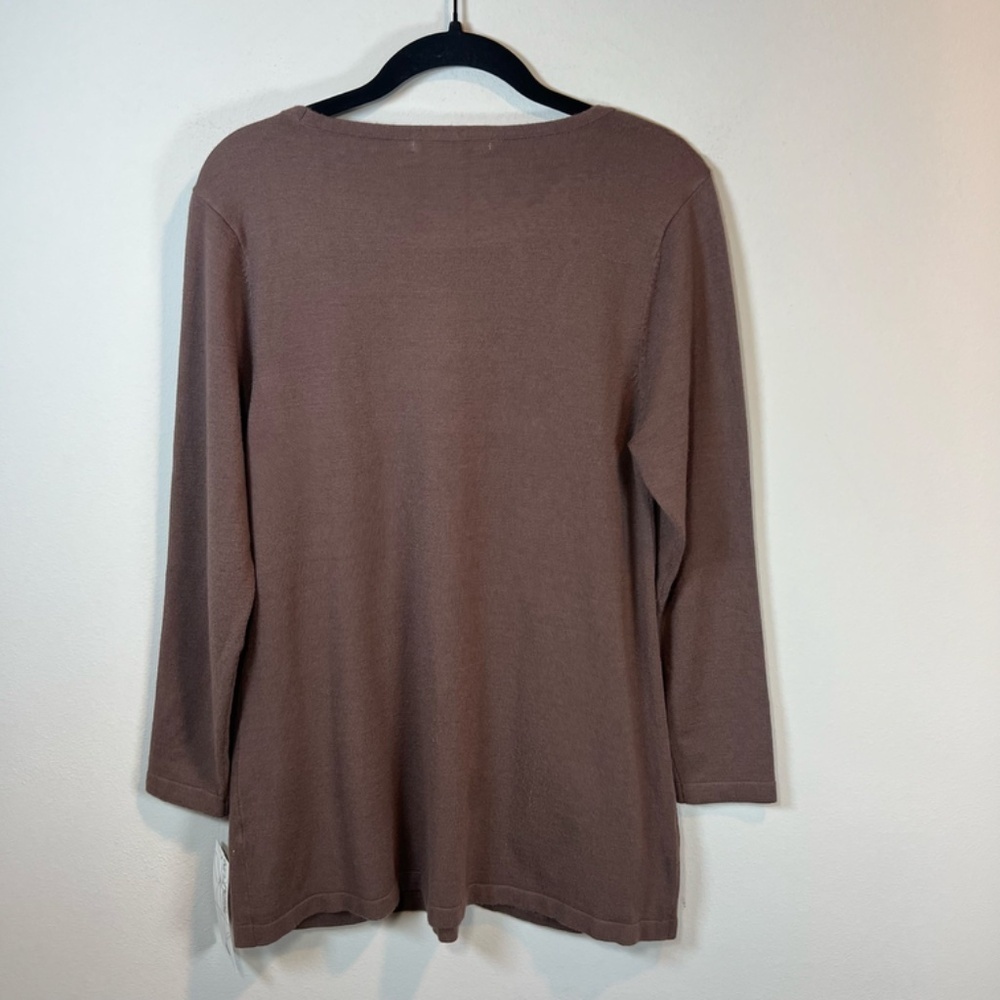Lulu-B Tunic Sweater Shirt Brown Front Pockets Lightweight Neutral NEW Sz Medium - Picture 11 of 14
